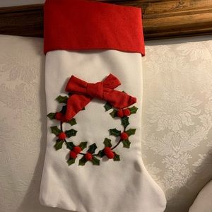New, White with embellished Holly Christmas Stocking